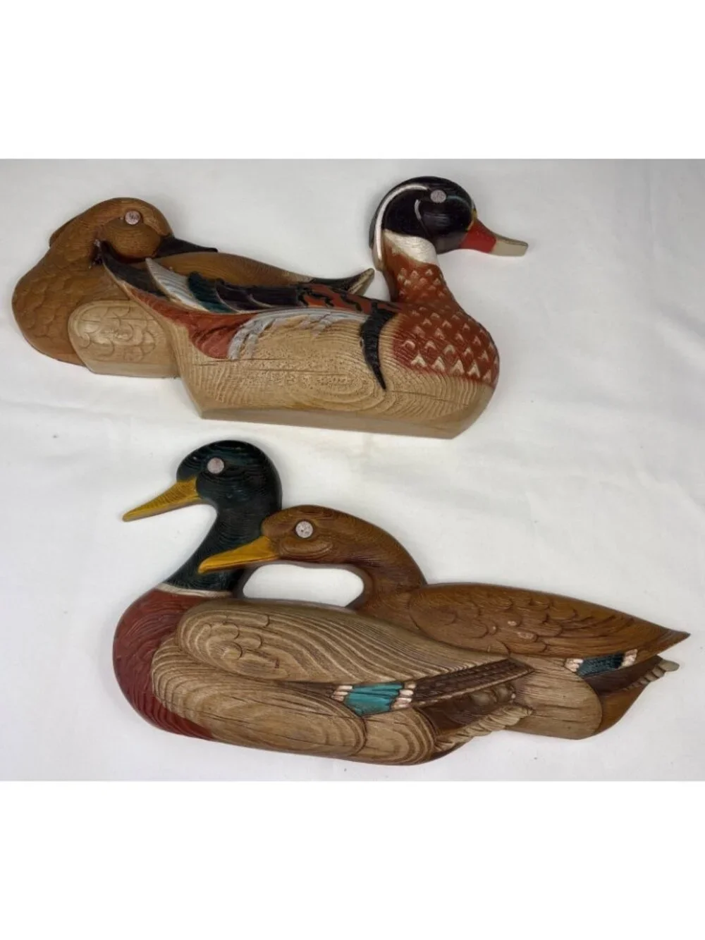 Burwood Resin Mallard Duck Wall Hanging Decor Pair Vtg